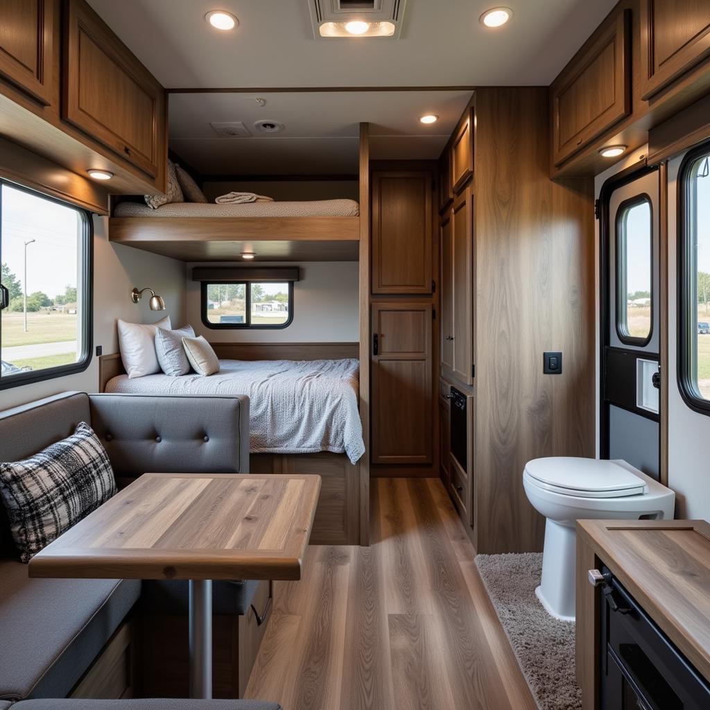 Spacious and well-equipped living quarters inside a 2 horse slant load trailer