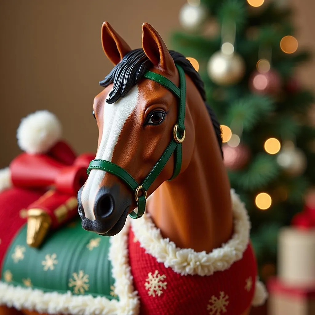 Close-up of the 2018 Breyer Christmas horse model