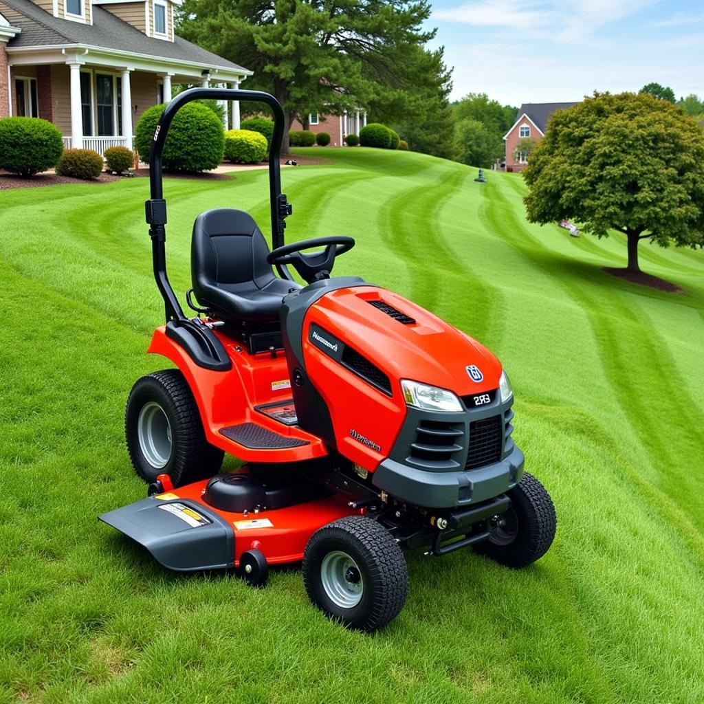 26 HP Husqvarna Riding Mower Navigating a Hilly Yard