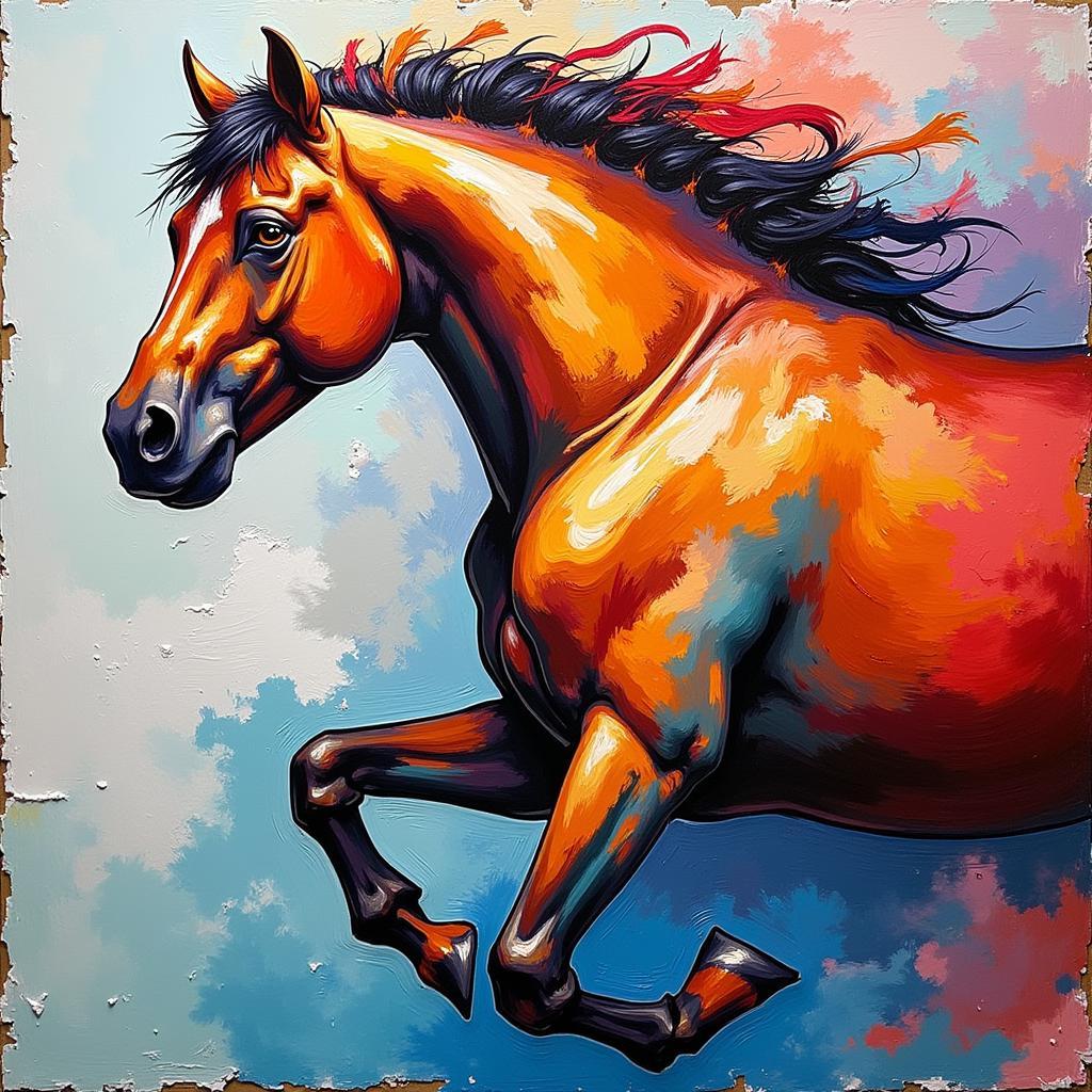 Abstract Horse Painting on Colorful Canvas