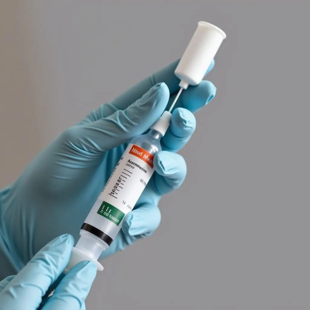 Veterinarian preparing oral syringe with Acepromazine