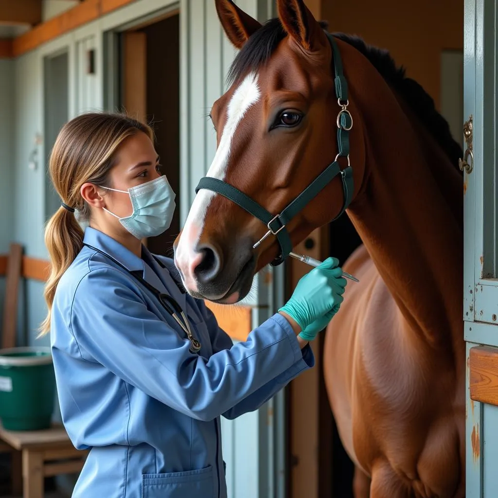 Veterinarian administering affordable horse vaccination