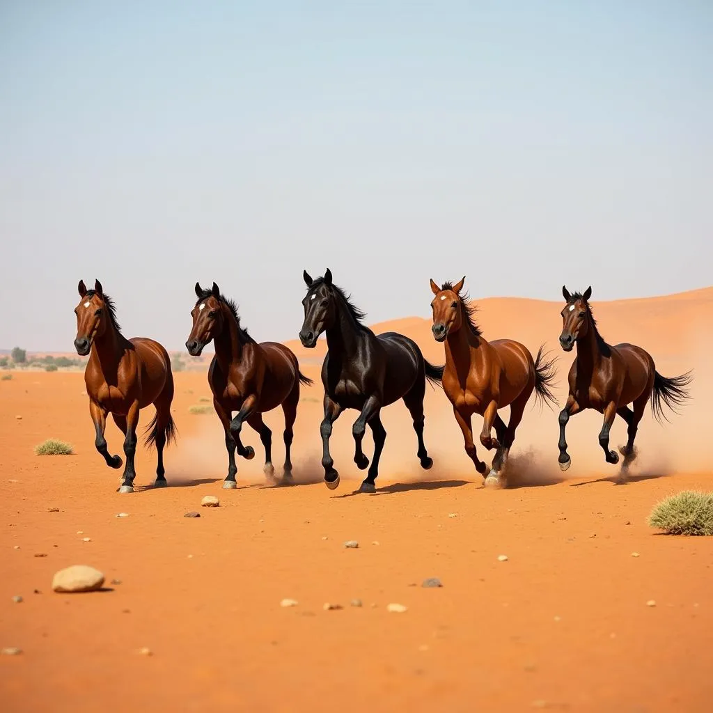 African Horses Running in the Desert