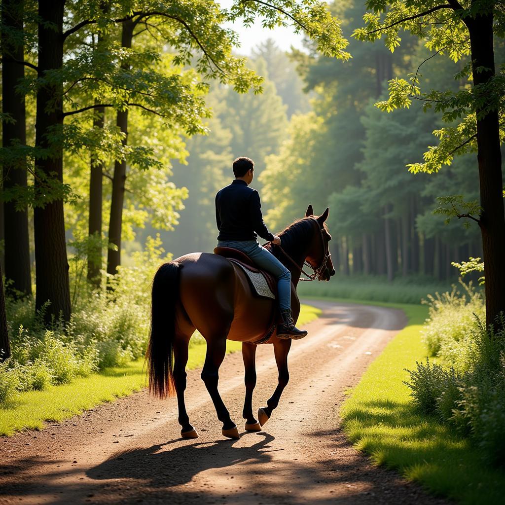 Horse and rider enjoying a scenic trail in Aiken, SC