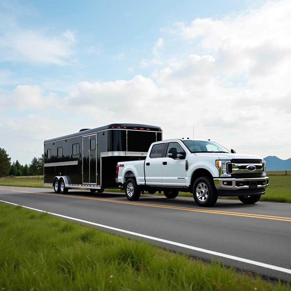 Towing an aluminium horse trailer on the road