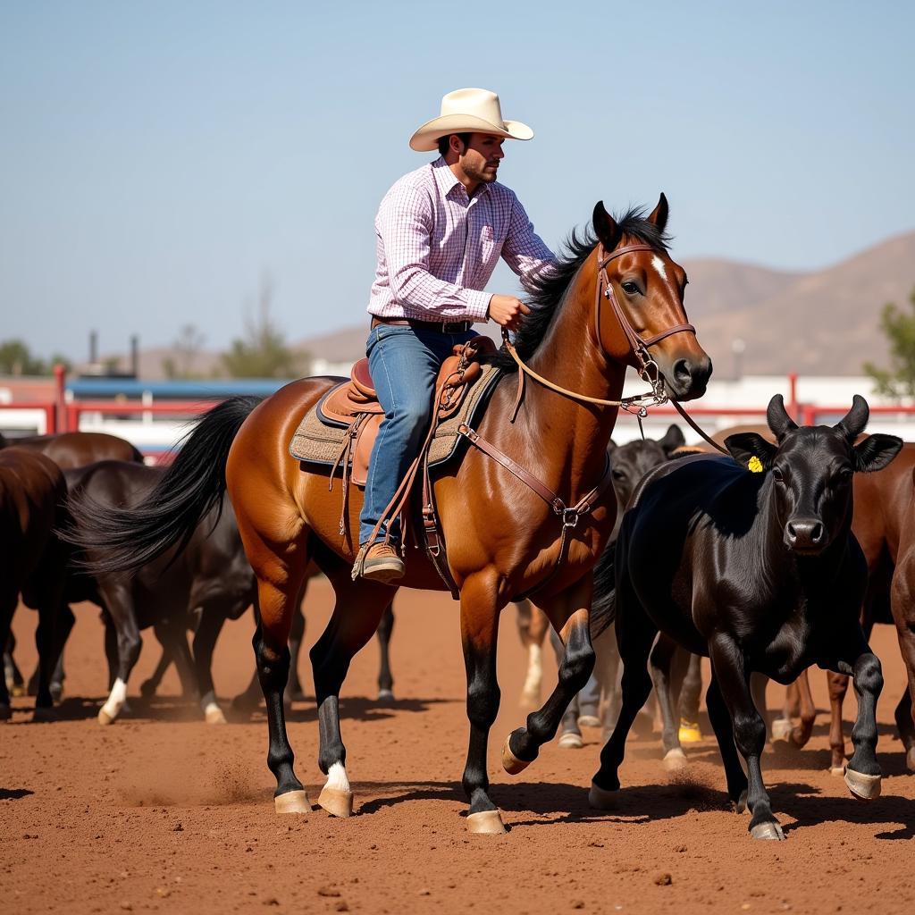 American Quarter Horse Competing in Cattle Sorting