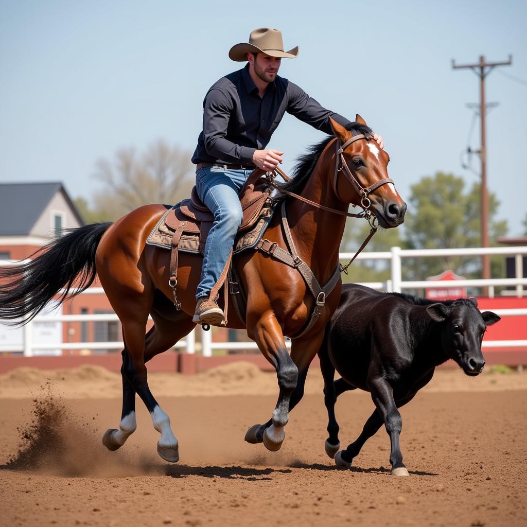 American Quarter Horse Roping a Steer