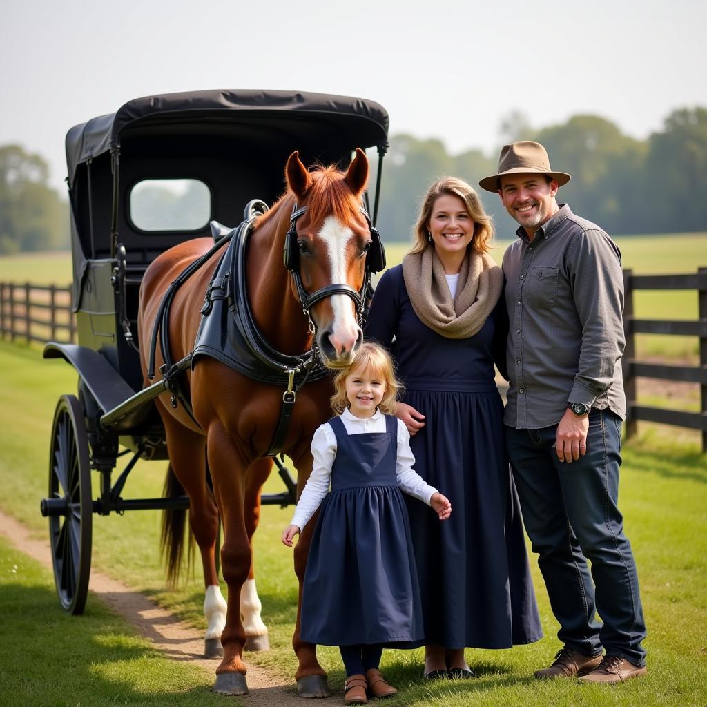 Amish family with their horse and buggy