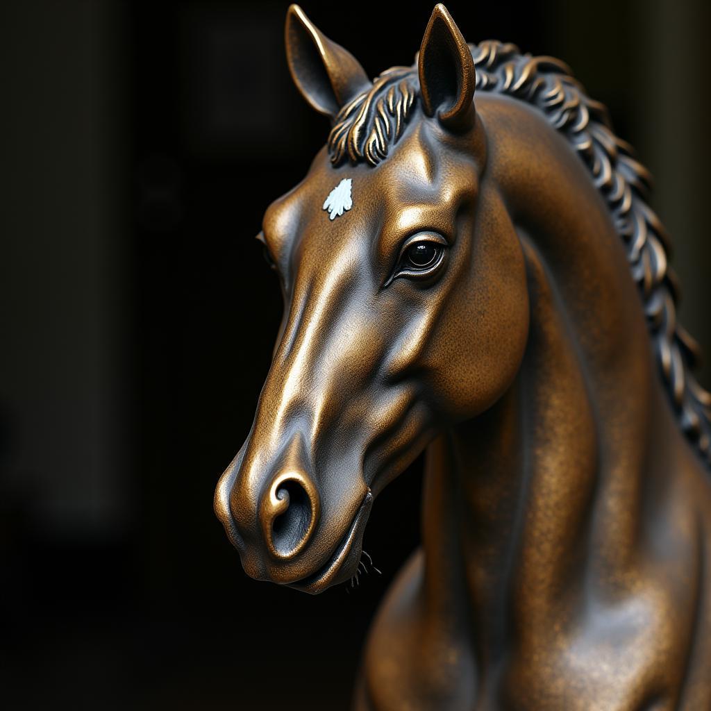 Antique Bronze Horse Statue Close Up