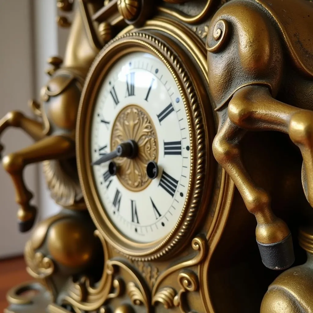 Antique Horse Mantel Clock with Bronze Stallion