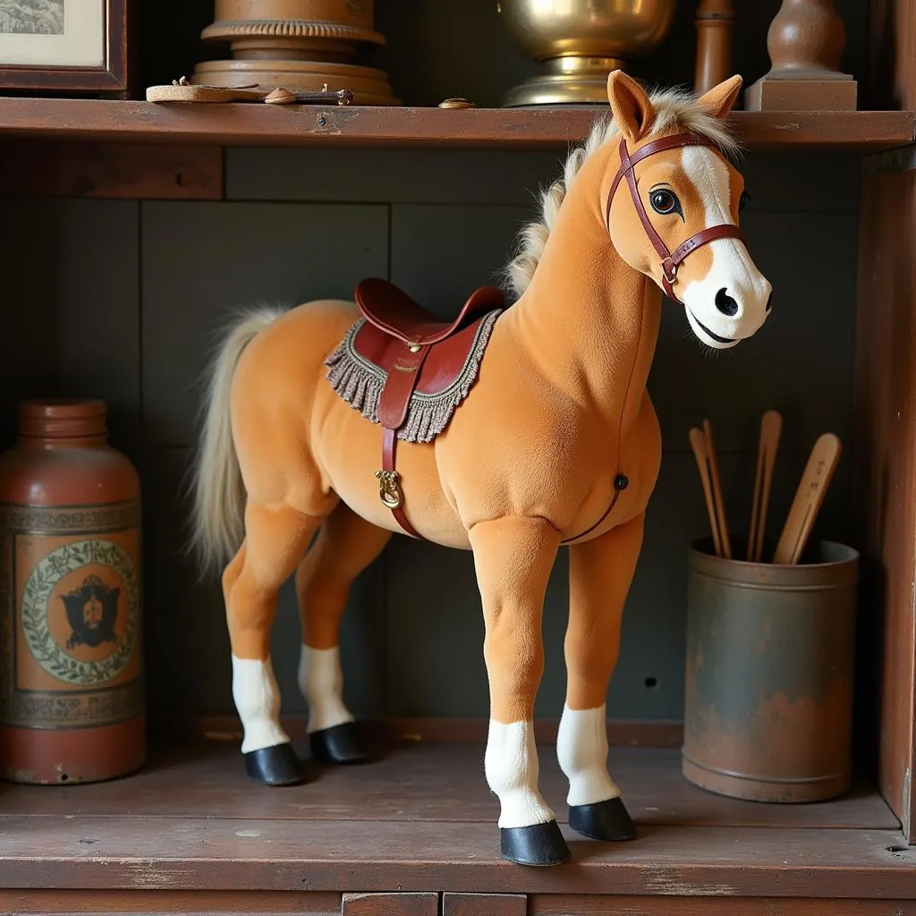 Antique Plush Toy Horse on Display