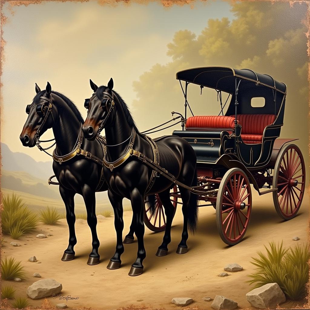 Antique Two Horse Carriage Painting