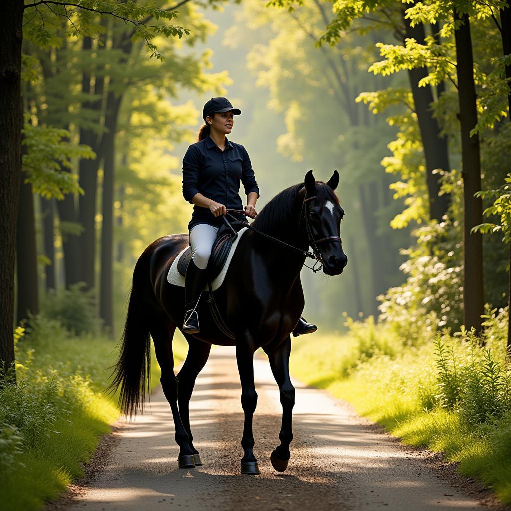 Appaloosa Friesian horse being ridden by a rider