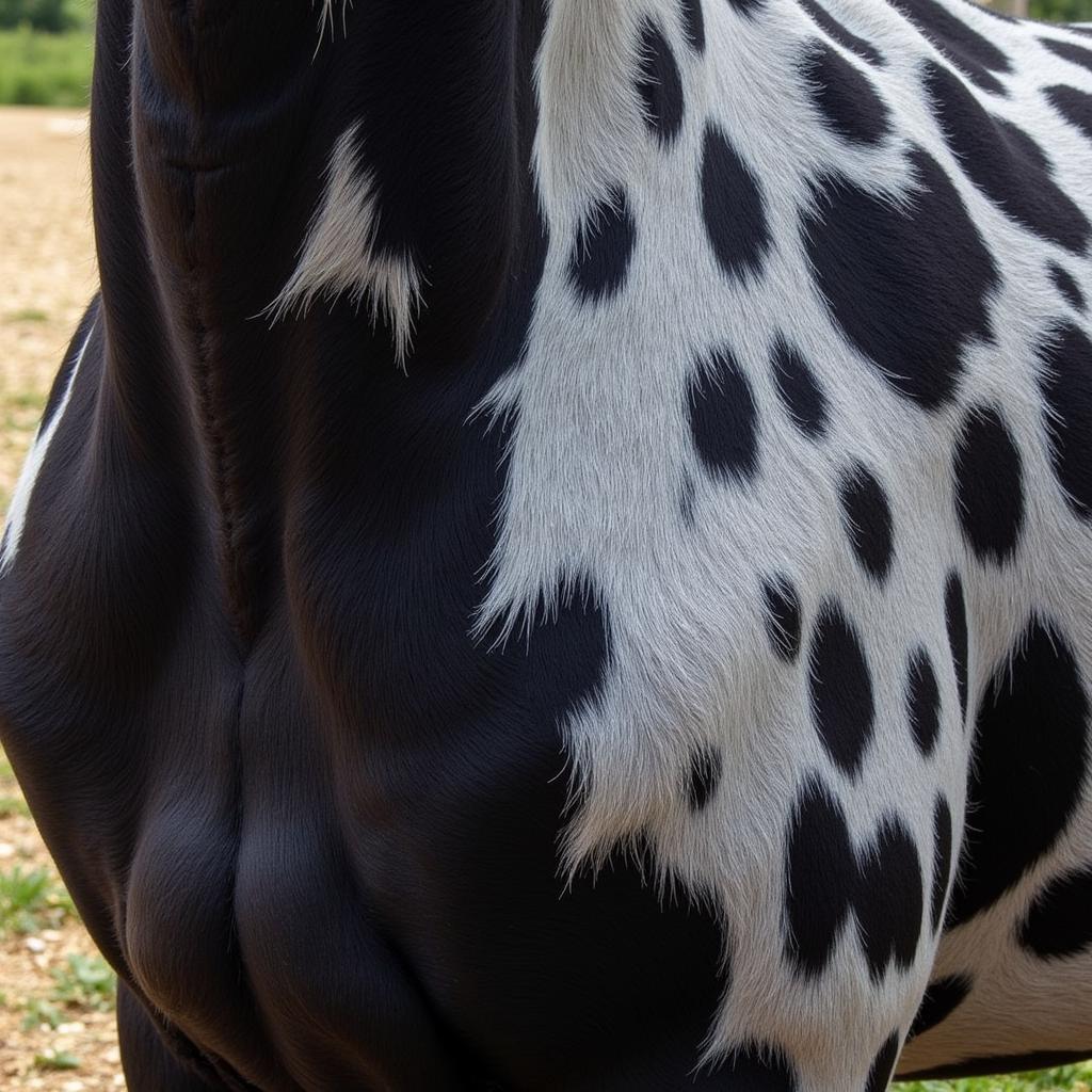 Appaloosa Friesian horse with a close-up of its coat