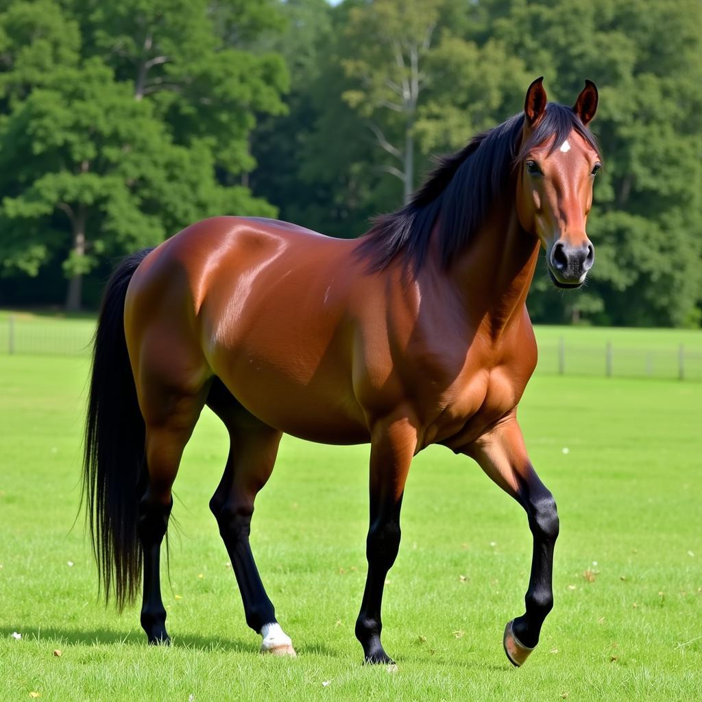 Appendix Quarter Horse with sleek coat standing in a field