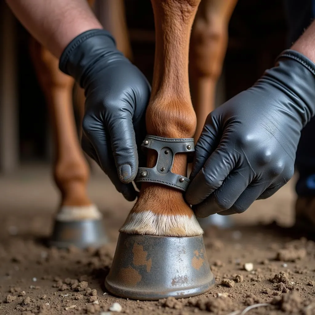 Farrier Applying Horse Shoe Clips