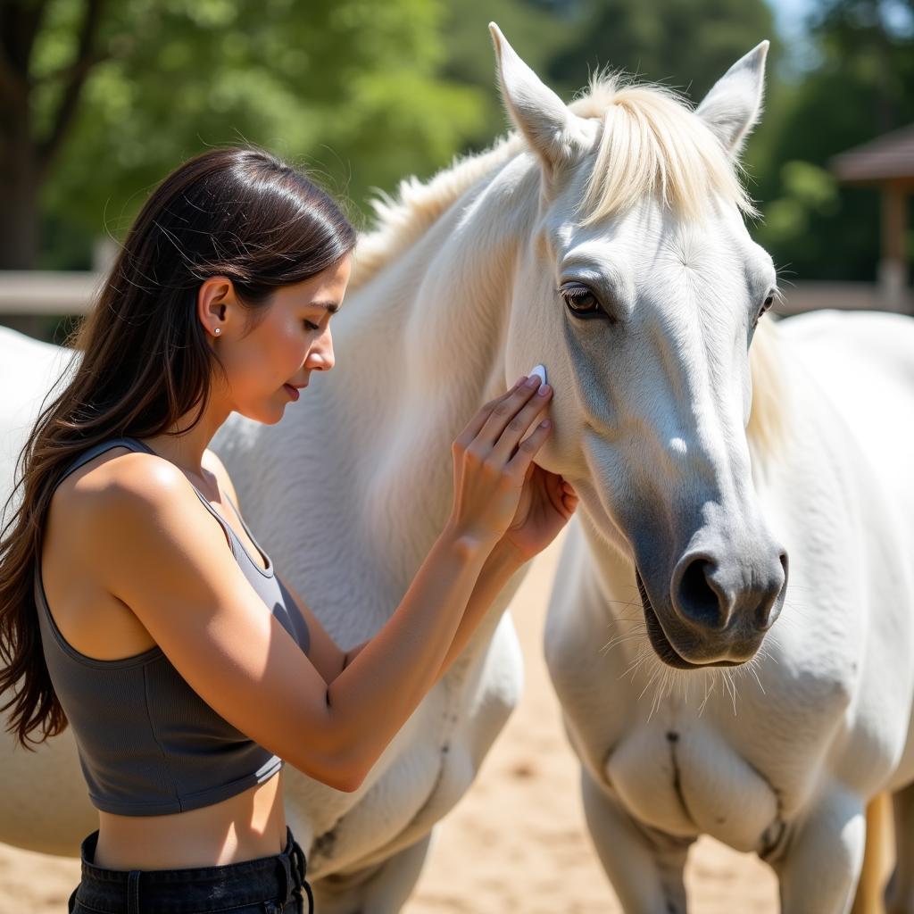 Protecting Horse Blaze from Sunburn