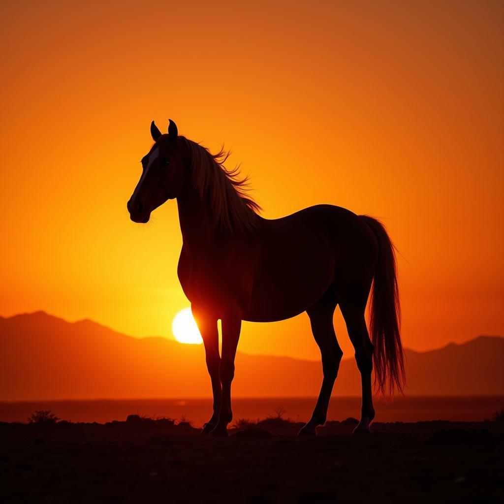 Arabian Horse at Sunset in the Desert