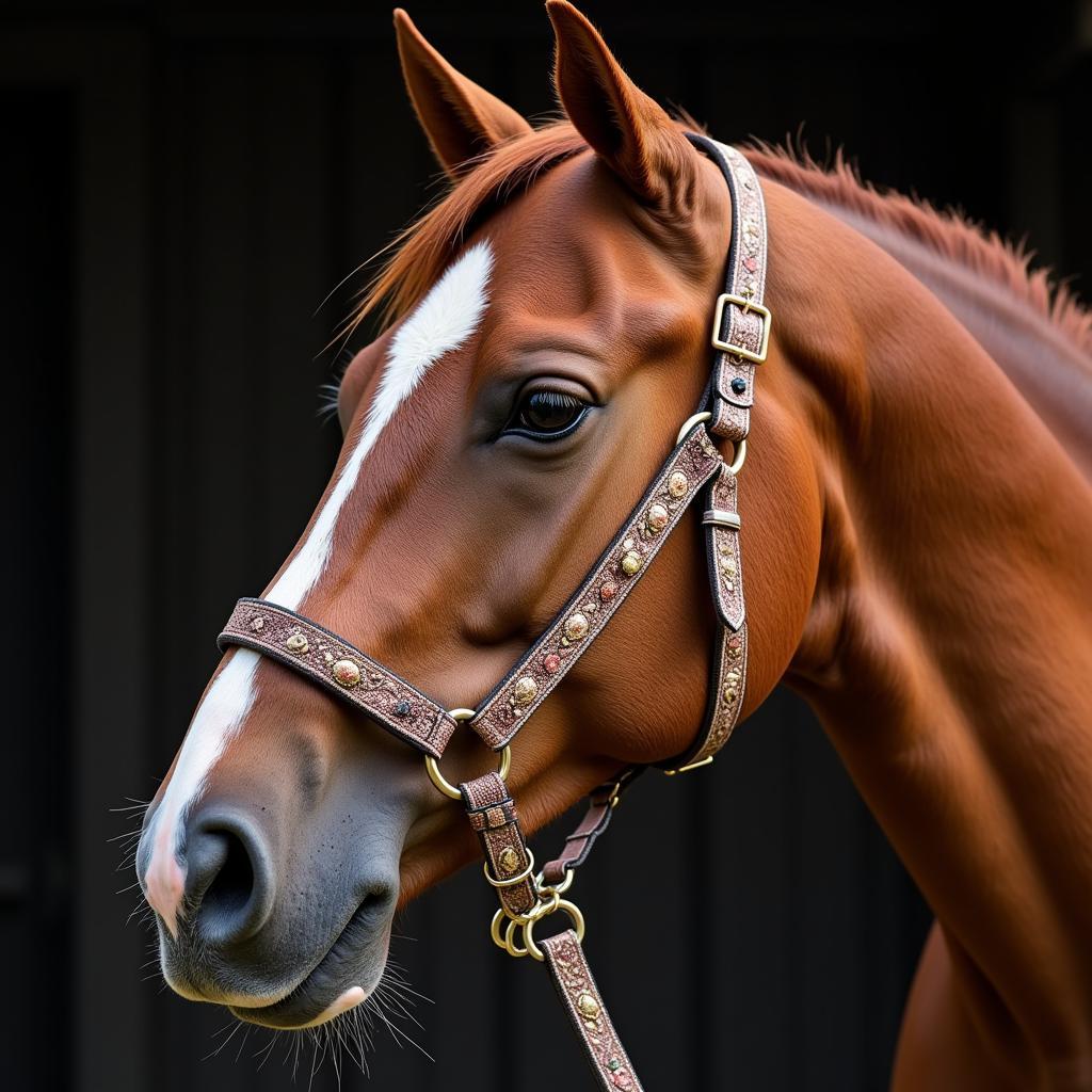 Close-up of an Arabian horse halter