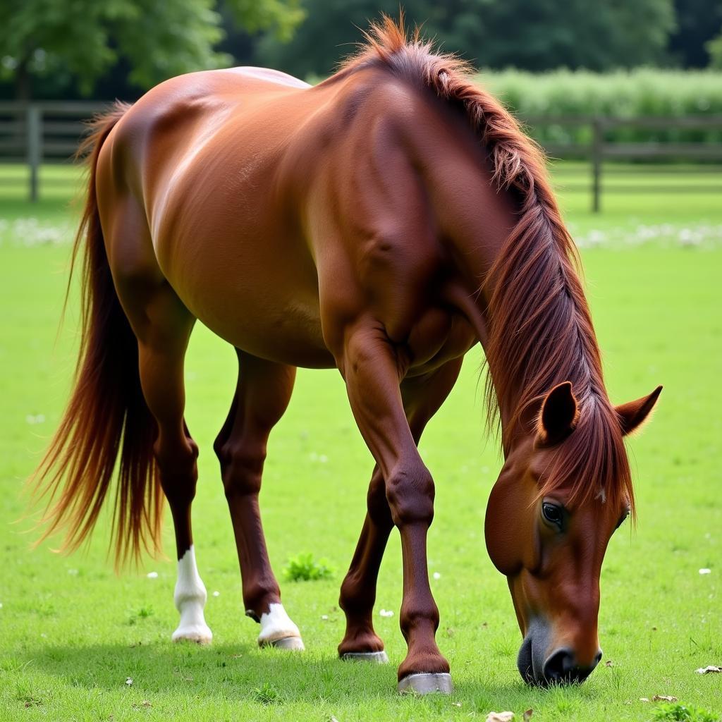 Arabian Quarter Horse Cross Grazing in Pasture