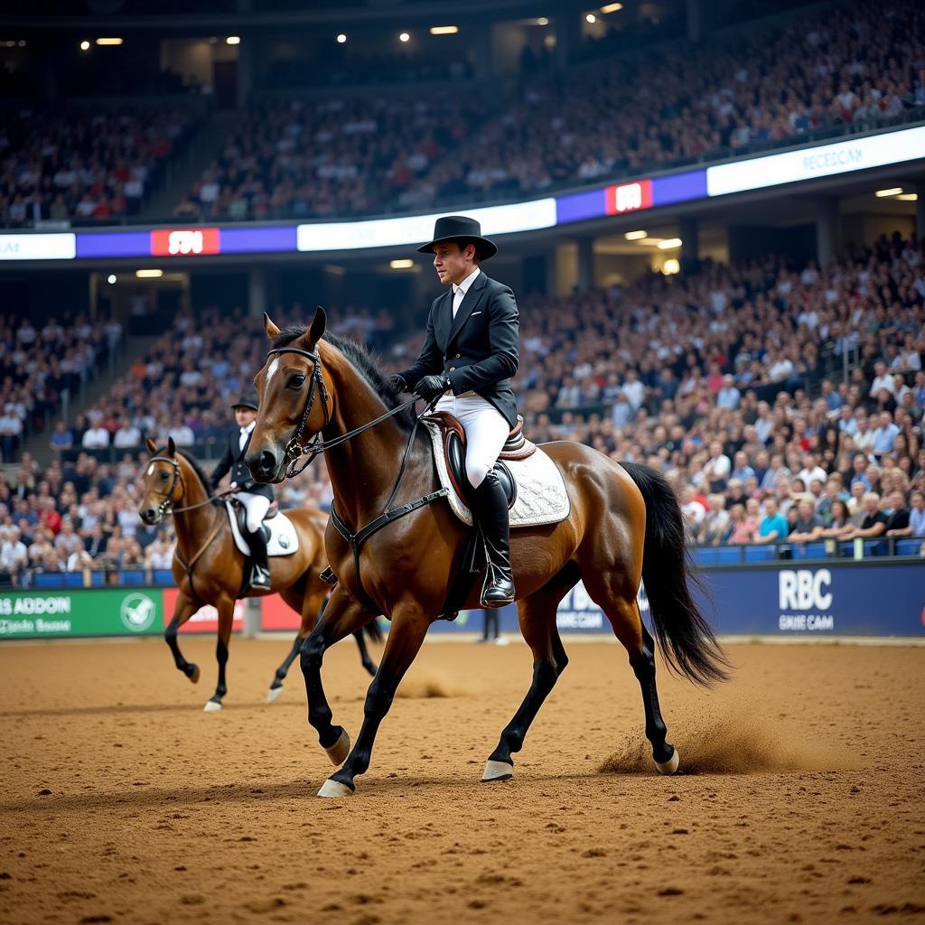 Equestrian competitors in the arena at the Arkansas State Championship Horse Show