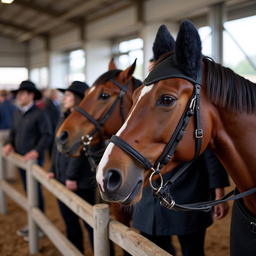 Equestrian competitors lined up for judging at the Arkansas State Championship Horse Show