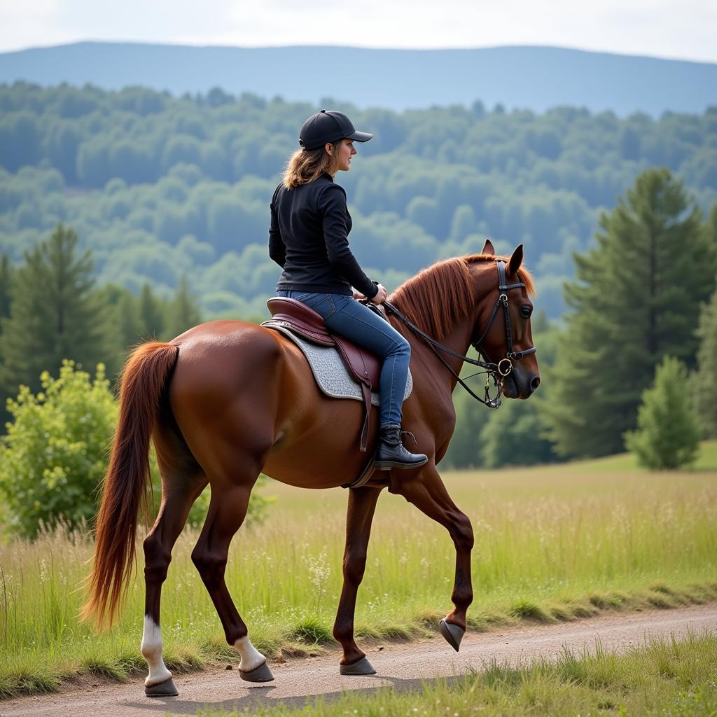 American Saddlebred Horse and Rider on a Trail