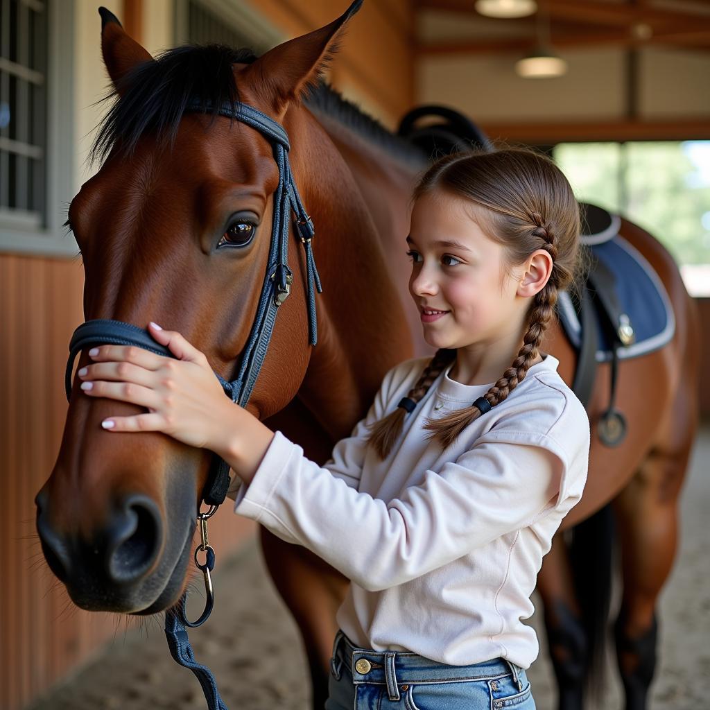 Teenager with Autism Brushes Horse During Therapy Session