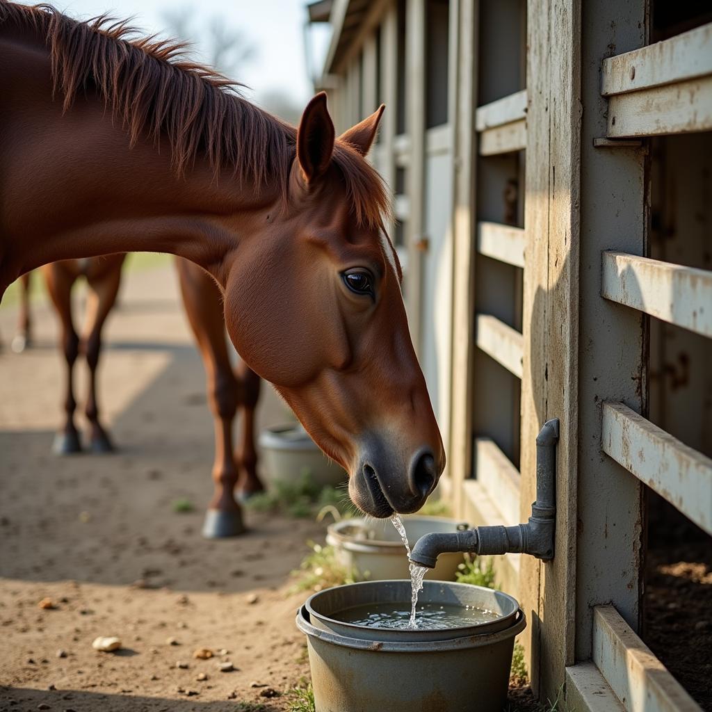 Horse Drinking from Automatic Waterer