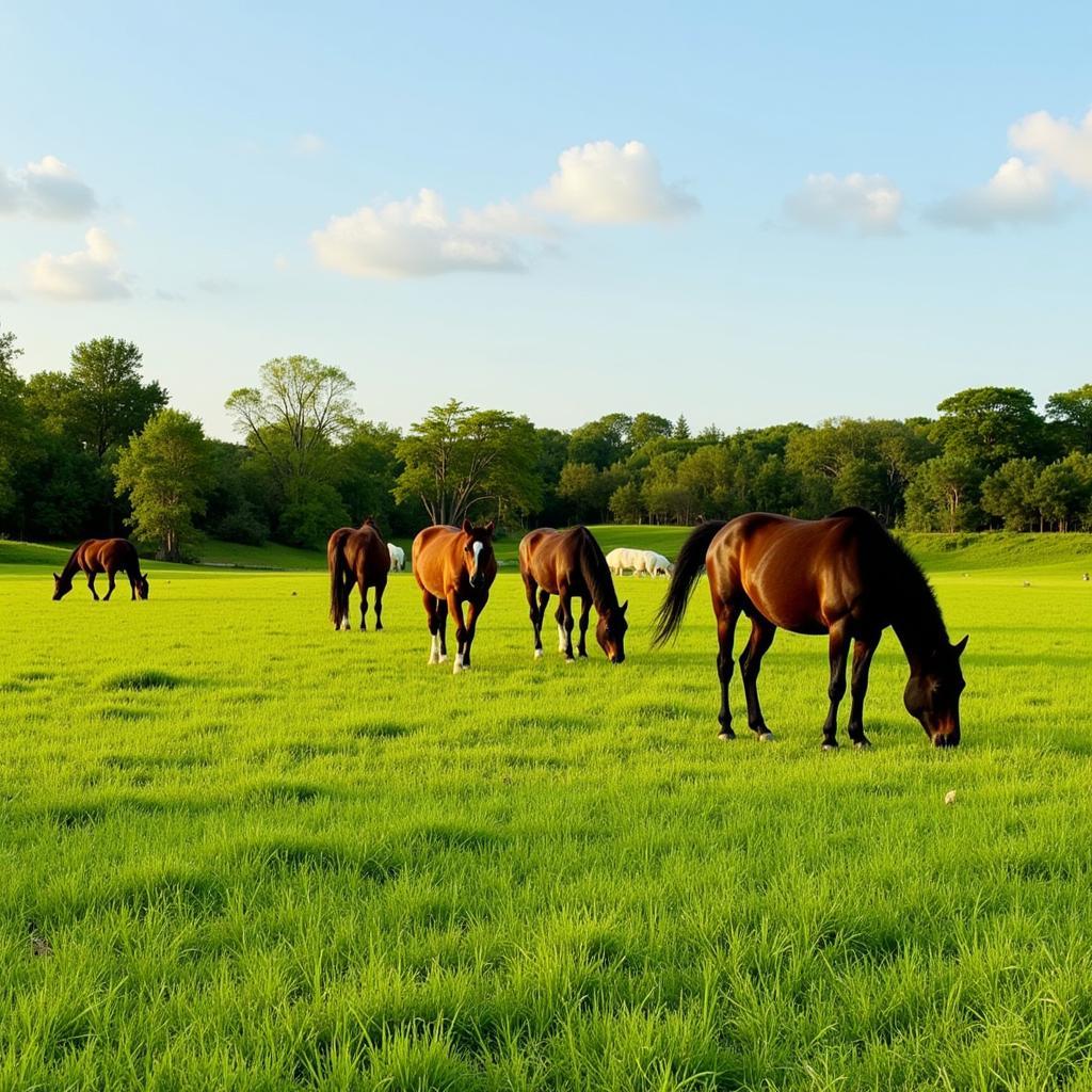 Horses Grazing on Bahia Grass Pasture