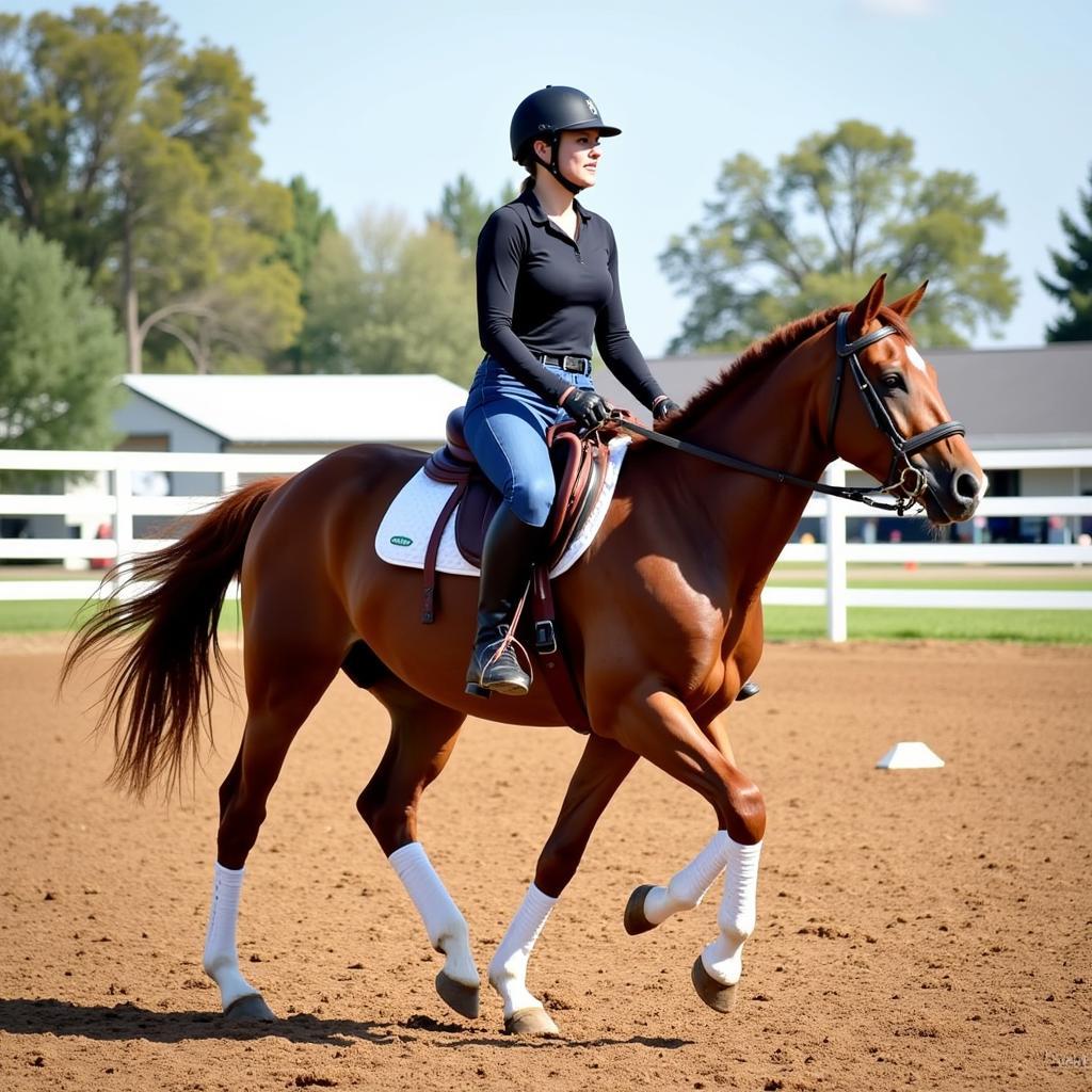 Barrel horse practicing collection and extension