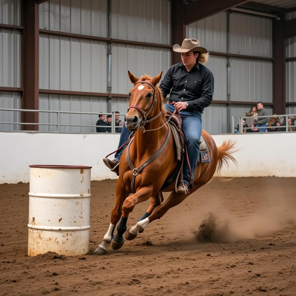 Barrel horse practicing a two-barrel drill