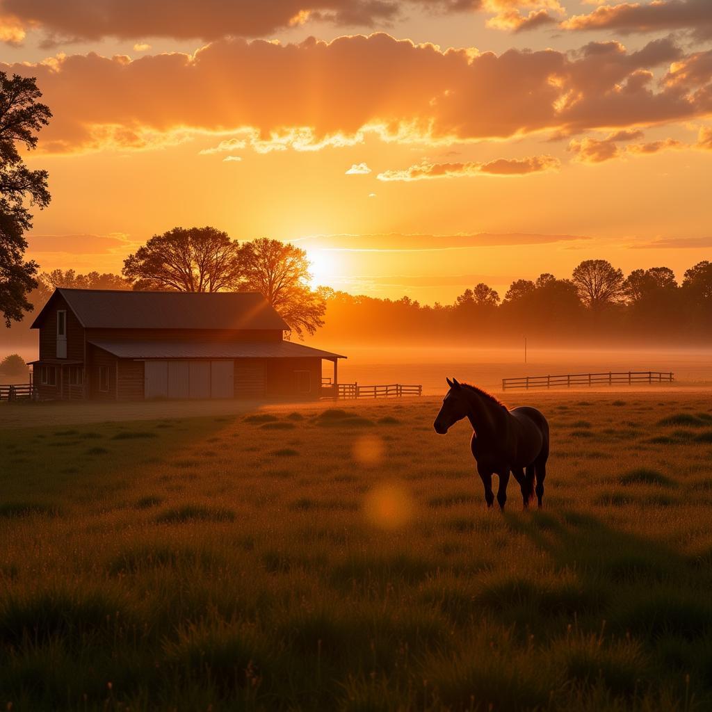 Belgian Horse Farm at Sunset