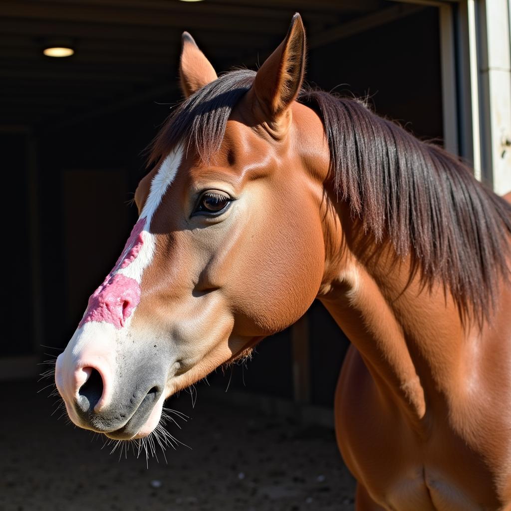 Horse Showing Symptoms of Big Head Disease