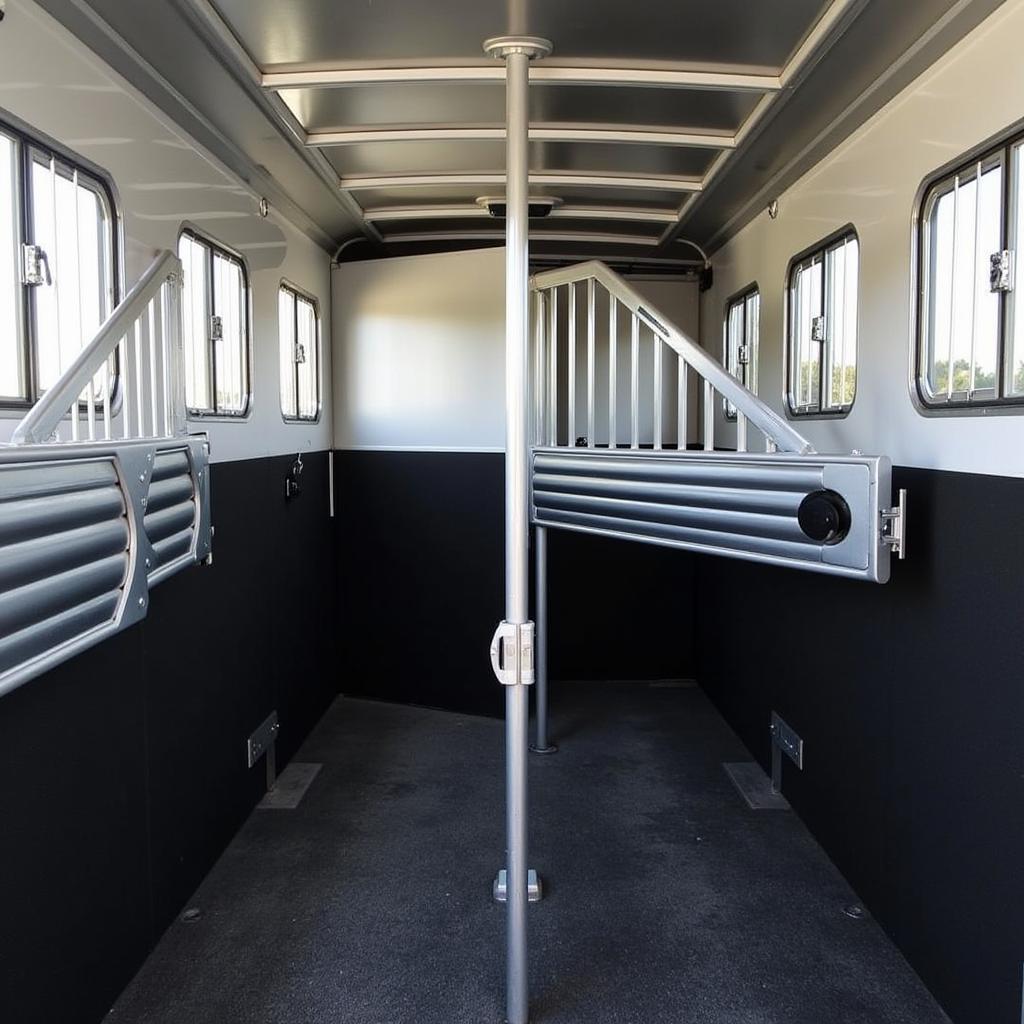 Interior view of a Bison horse trailer showcasing comfort and safety features