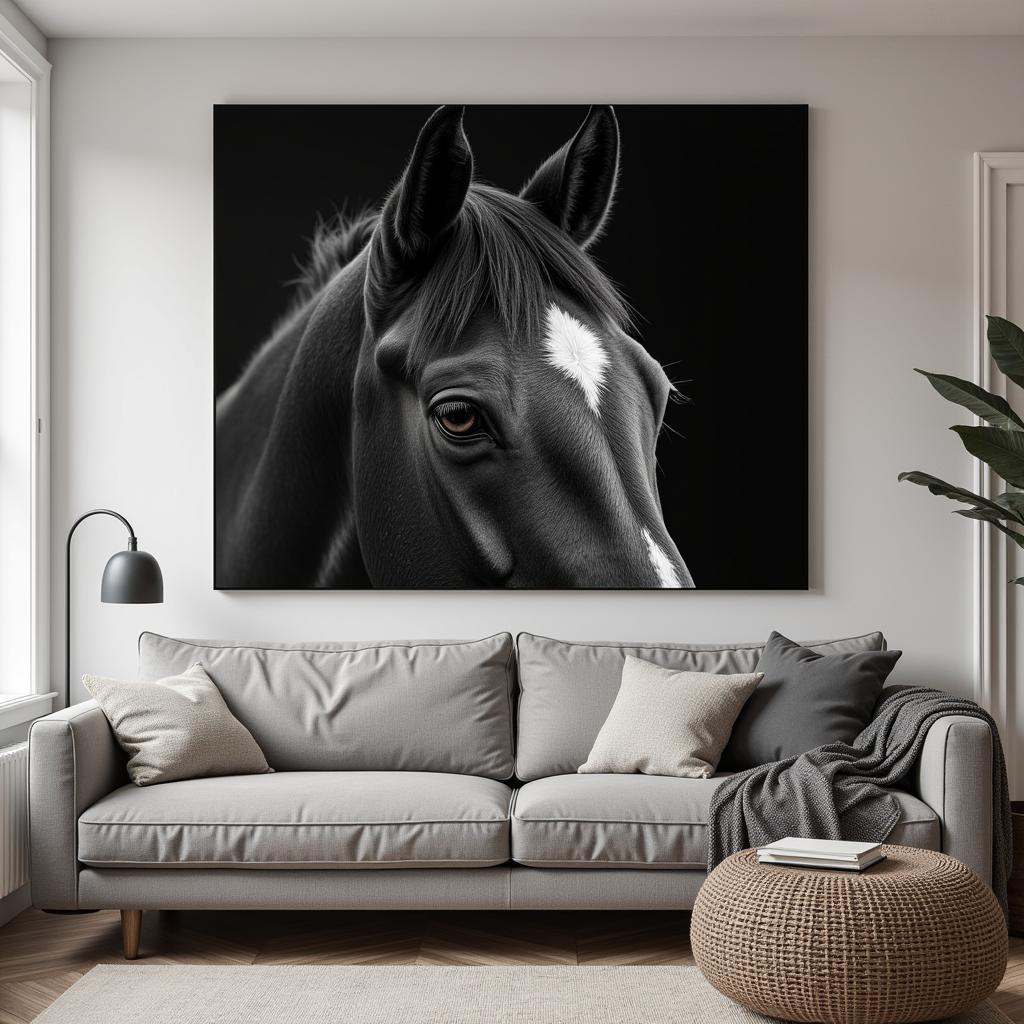 Black and White Horse Portrait Canvas