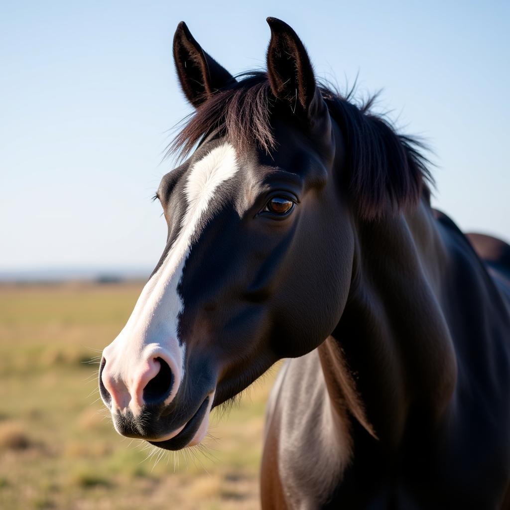 Black and White Horse Portrait in Open Field