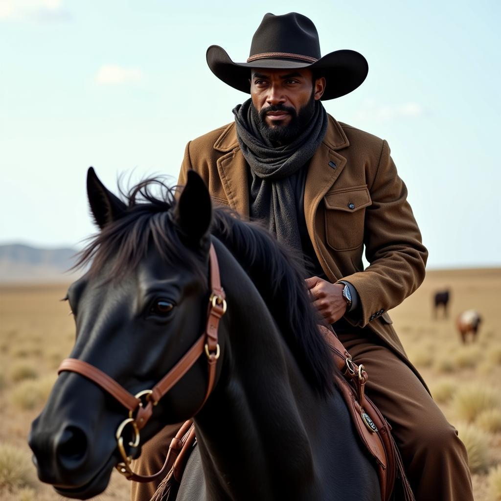 Black Cowboy Taming a Wild Mustang