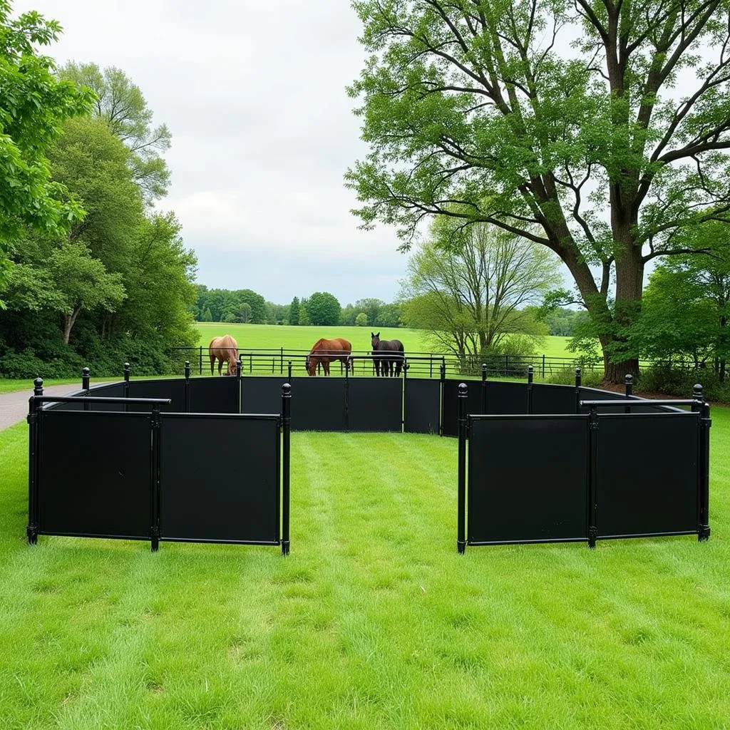 Black horse panels in a pasture setting