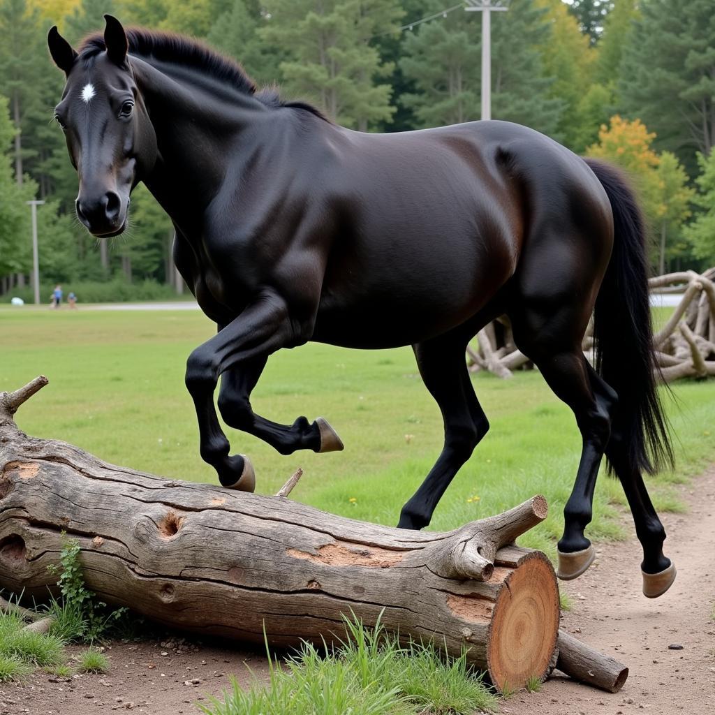 Black Horse Sidestepping Obstacle