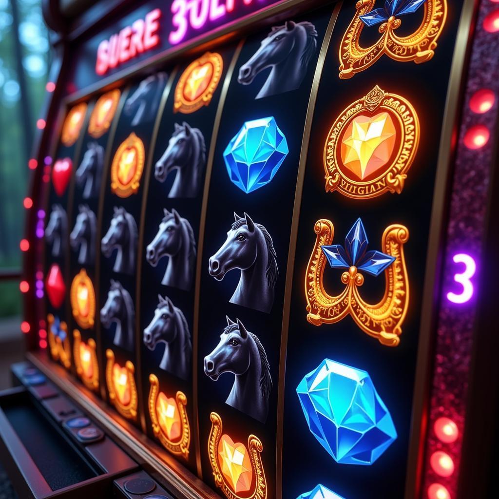 Black horse slot machine game screen with winning symbols