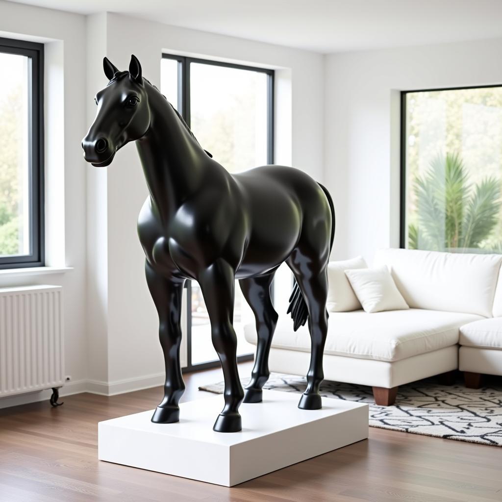 Black Horse Statue in a Modern Living Room