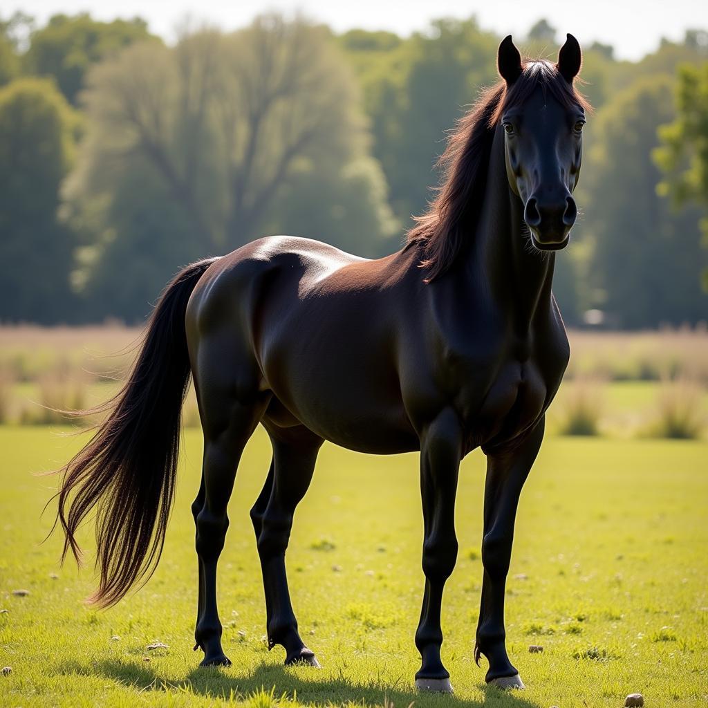 Black Mare Standing in a Field