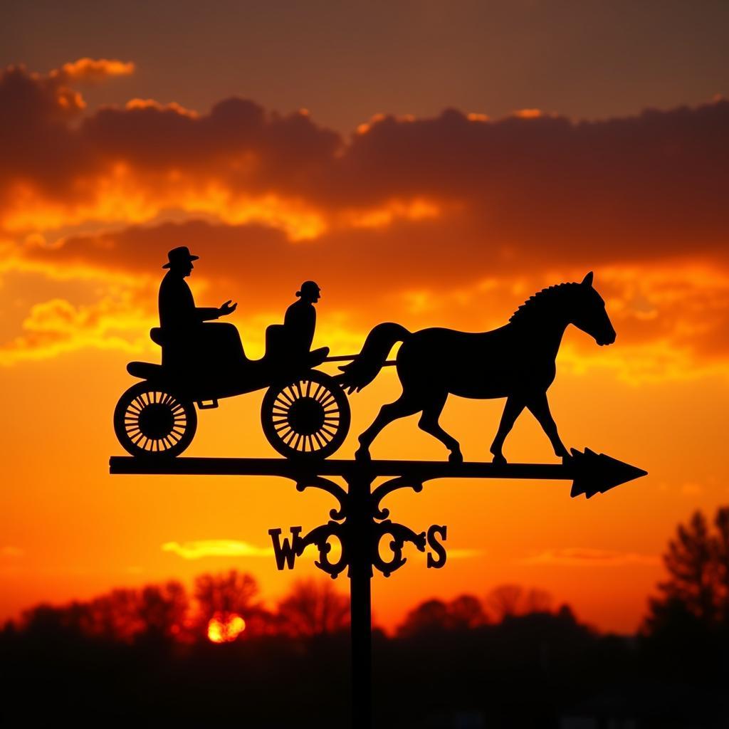 Elegant Black Silhouette Horse and Buggy Weathervane