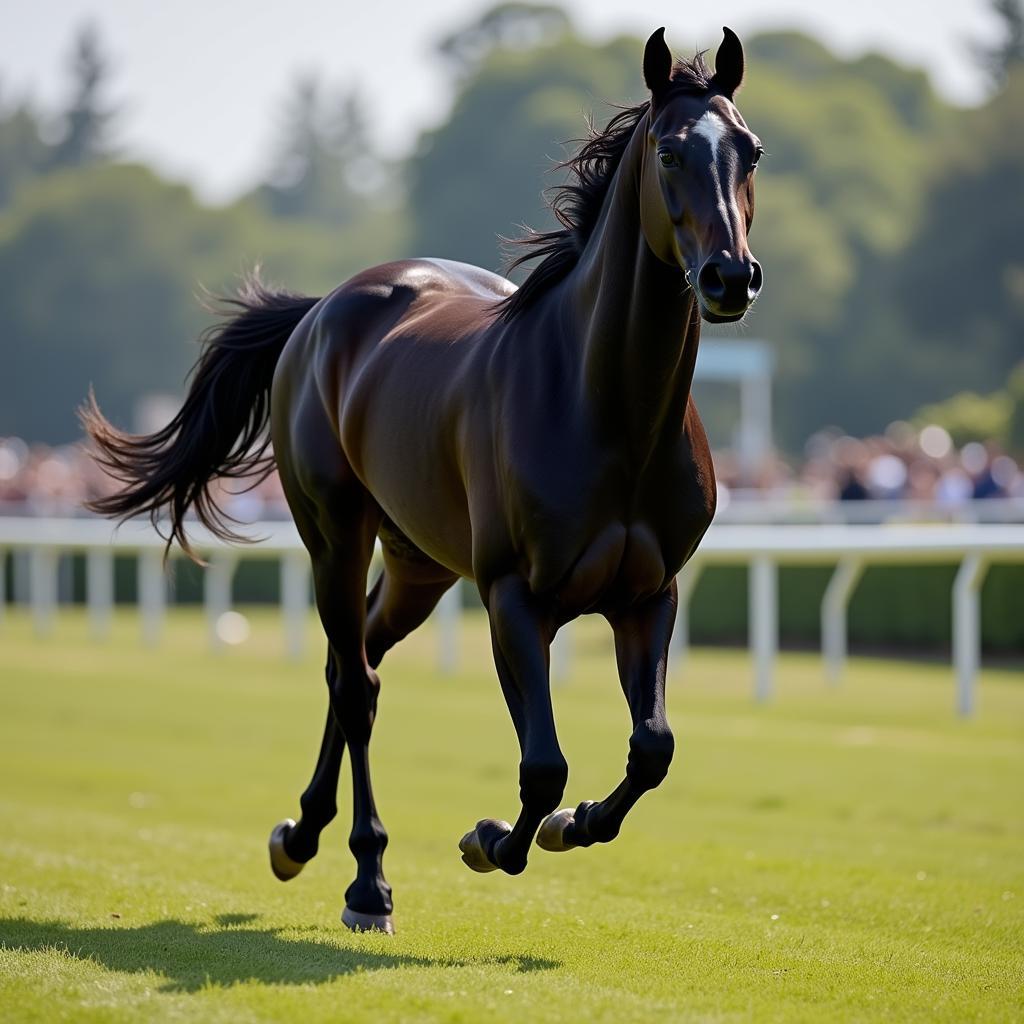 Black Thoroughbred Horse Running on Racetrack