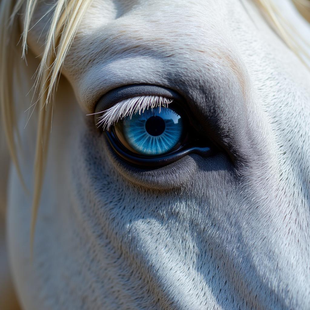 Close-up portrait of a blue-eyed horse