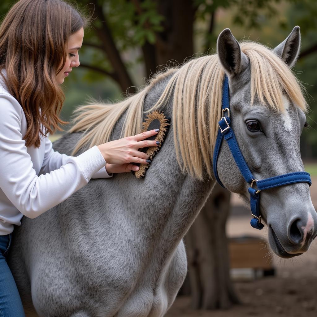 Grooming a Blue Roan Rocky Mountain Horse