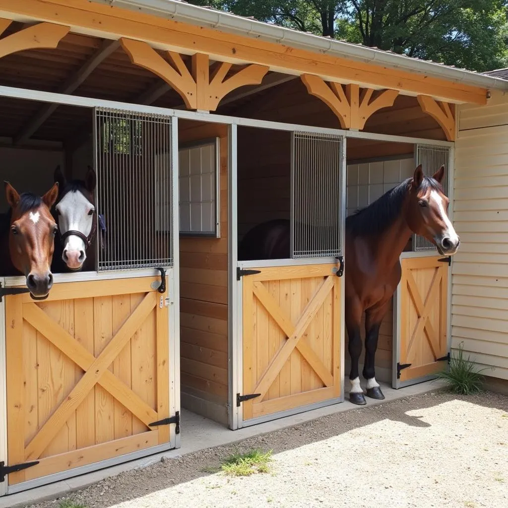 Horses enjoying a spacious stable at Justus Horses