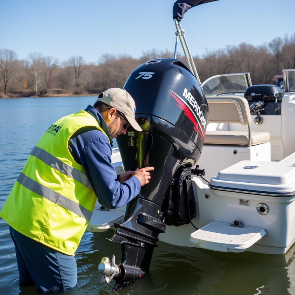 Boater performing an engine check on a 75 HP outboard