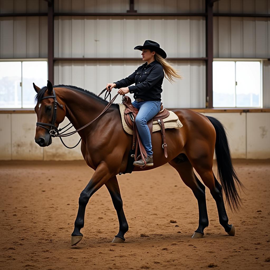 Breakaway roper and horse working together